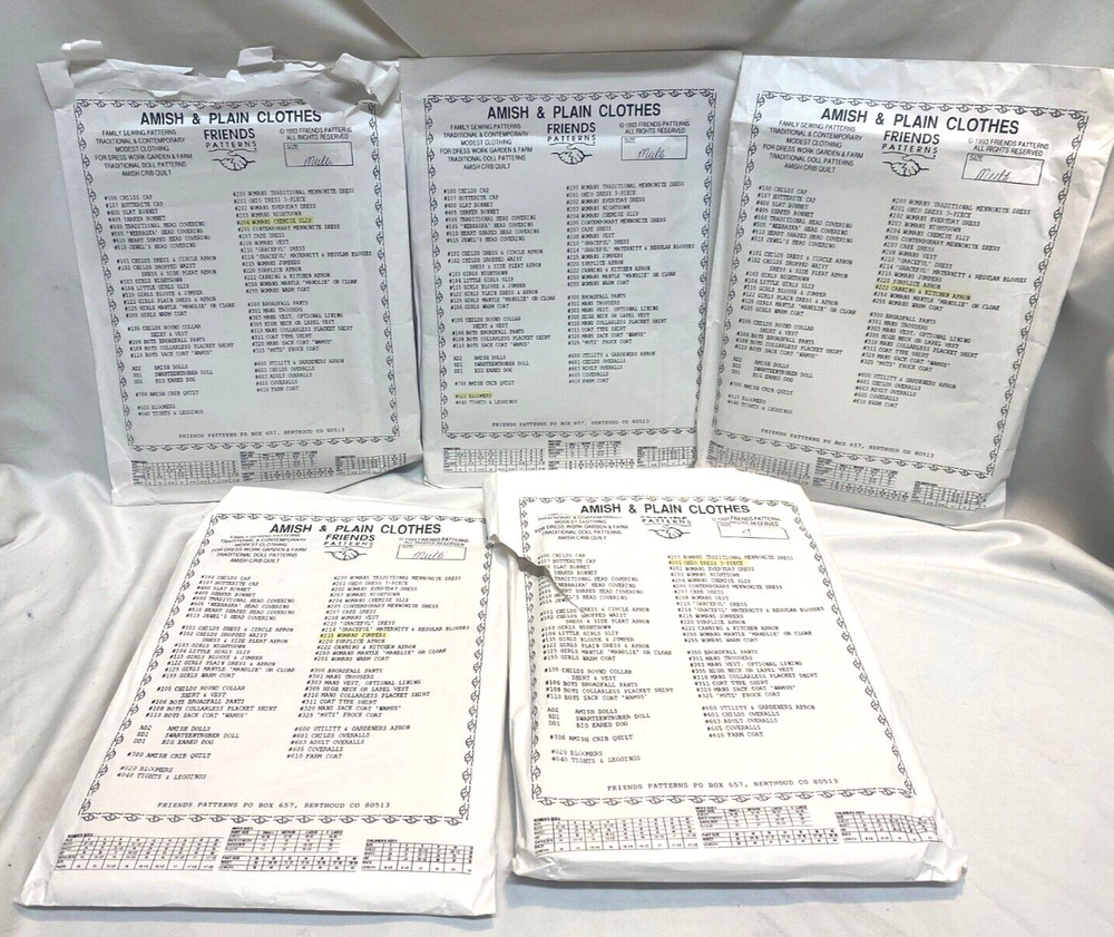5 Uncut Amish & Plain clothes Friends pattern LOT #020 #222 #201 #215 #204